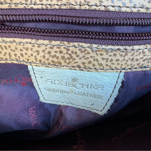 ANUSCHKA Shoulder Bag Satchel Leather Hand-Painted Butterfly Floral Signature - Picture 7 of 16